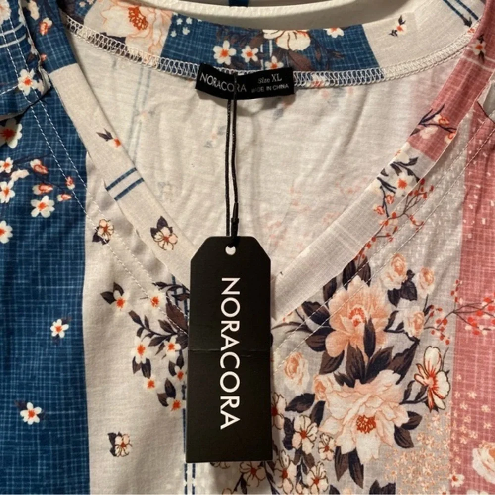 Noracora Tunic Top Women’s Size XL Long-sleeve Floral‎ V Neck NEW